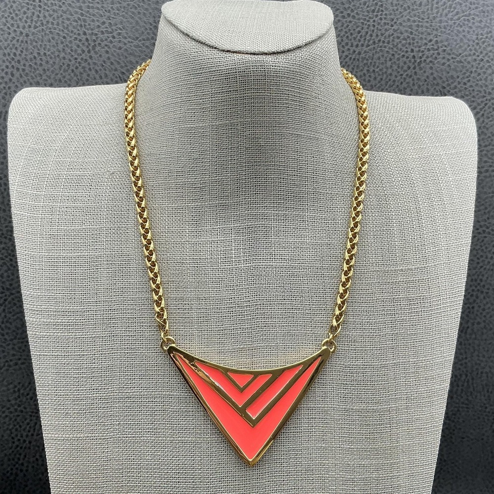 Vince Camuto Necklace Gold Tone Coral Enamel Triangle Statement 22 In Womens